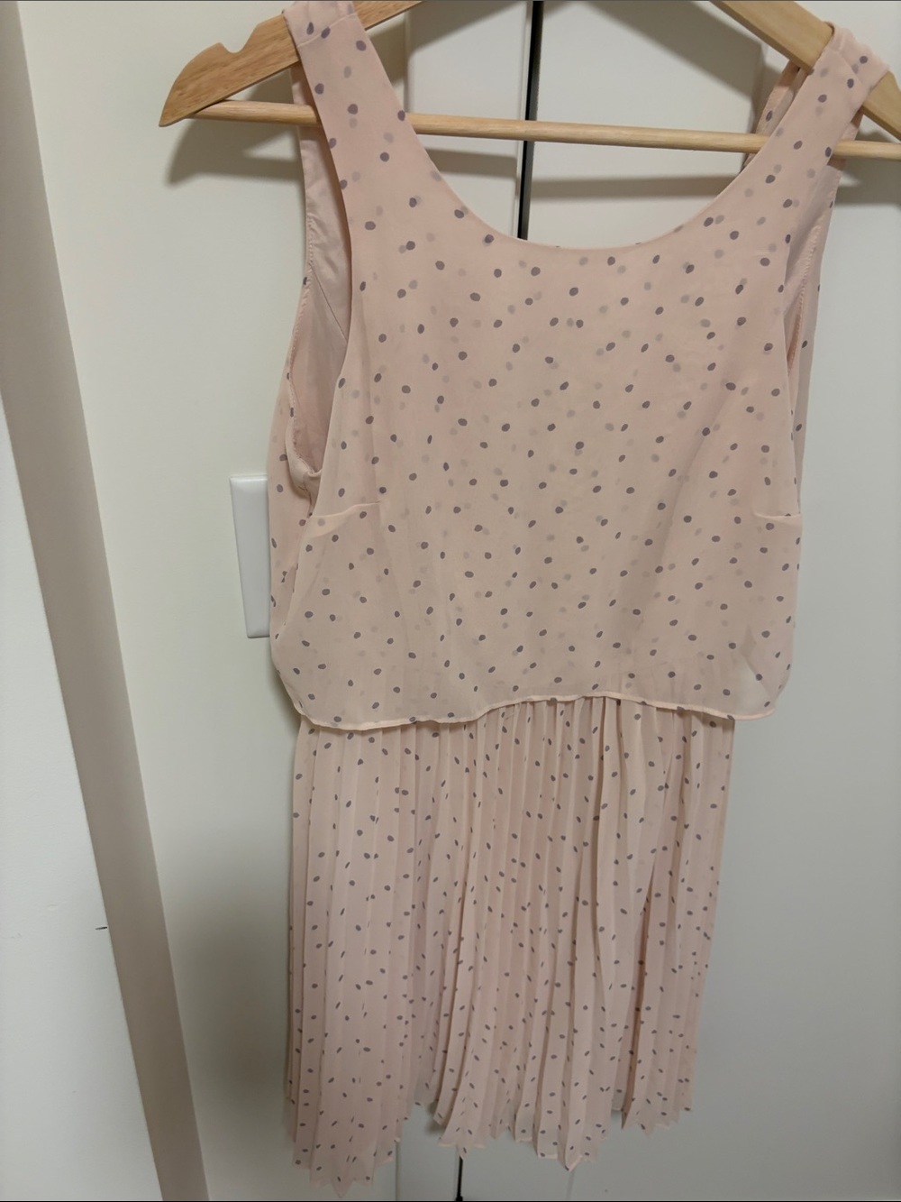 Lauren Conrad Pleated Blush Pink Polka Dot Sleeveless Dress